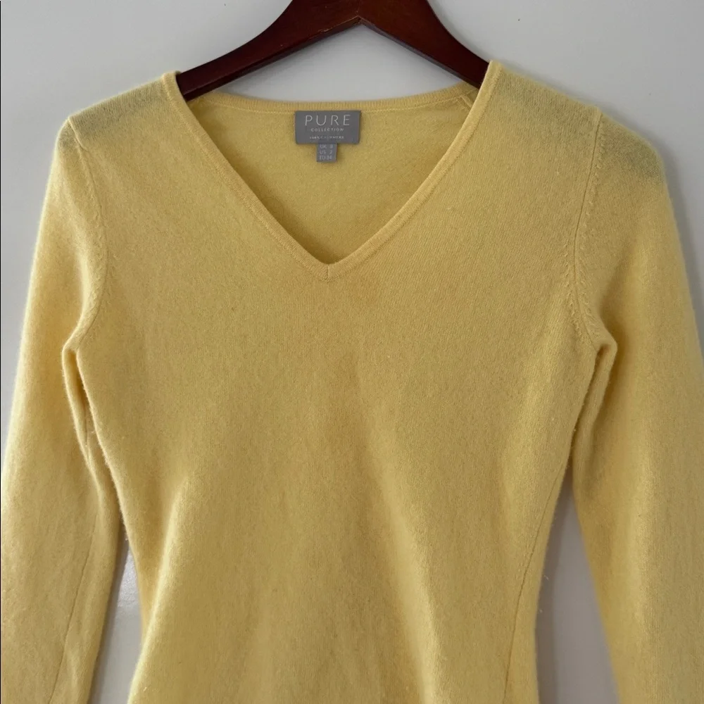 Pure Cashmere Sweater Womens 2 Small Yellow V Neck Long Sleeve Knit